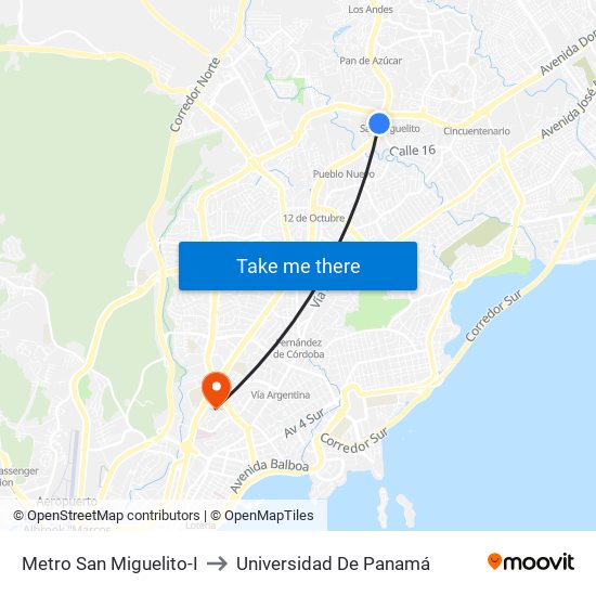 Metro San Miguelito-I to Universidad De Panamá map