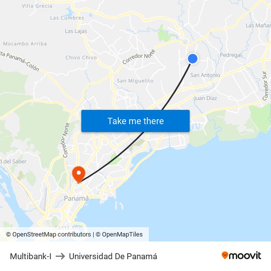 Multibank-I to Universidad De Panamá map