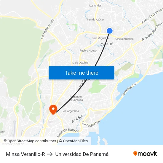 Minsa Veranillo-R to Universidad De Panamá map