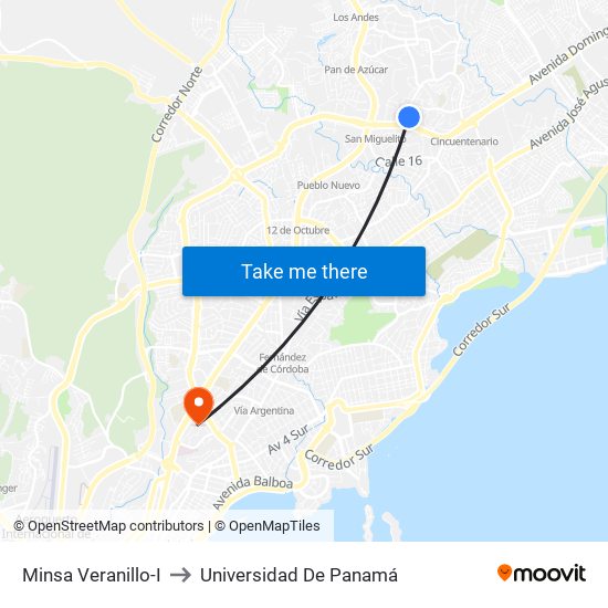 Minsa Veranillo-I to Universidad De Panamá map