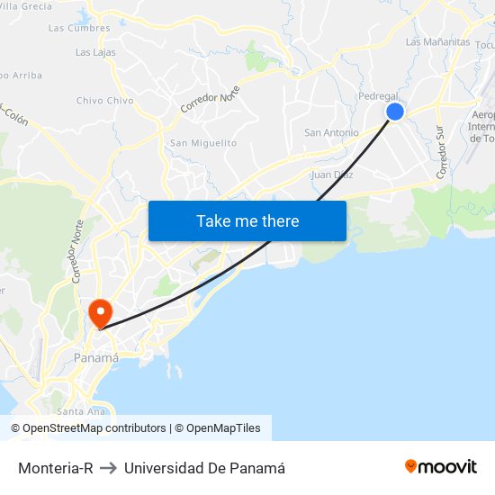 Monteria-R to Universidad De Panamá map