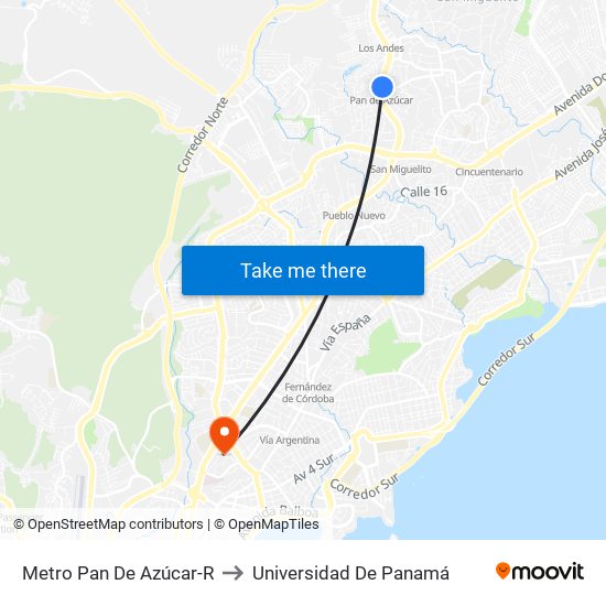 Metro Pan De Azúcar-R to Universidad De Panamá map