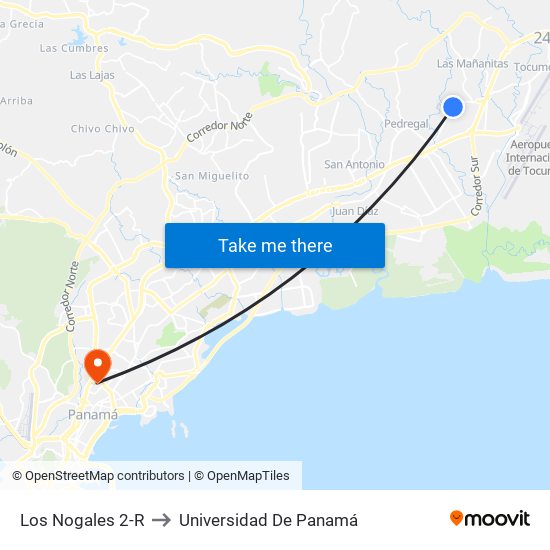 Los Nogales 2-R to Universidad De Panamá map