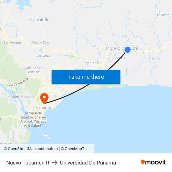 Nuevo Tocumen-R to Universidad De Panamá map