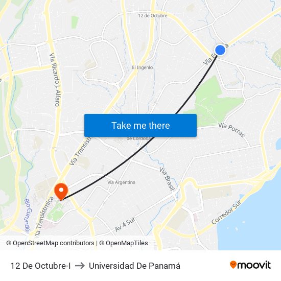 12 De Octubre-I to Universidad De Panamá map