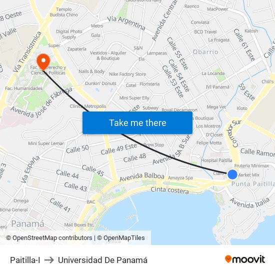 Paitilla-I to Universidad De Panamá map