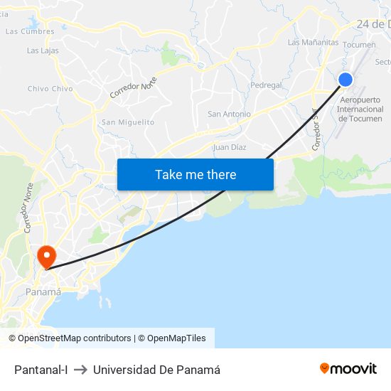 Pantanal-I to Universidad De Panamá map