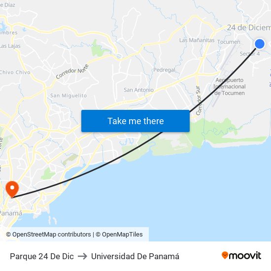 Parque 24 De Dic to Universidad De Panamá map