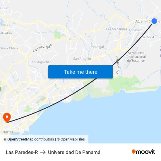 Las Paredes-R to Universidad De Panamá map