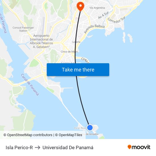 Isla Perico-R to Universidad De Panamá map