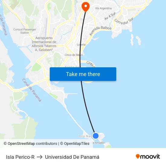 Isla Perico-R to Universidad De Panamá map