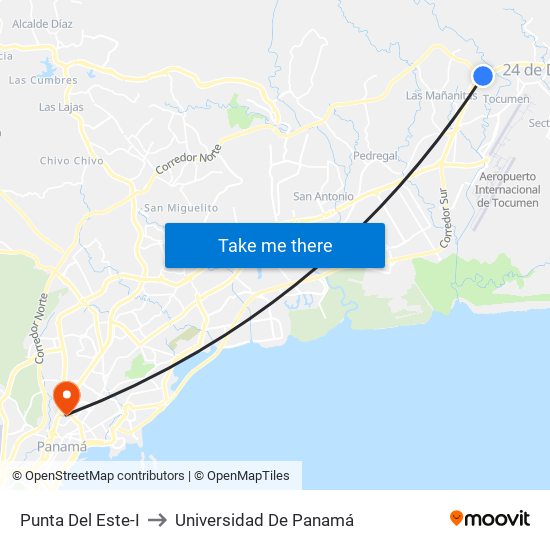 Punta Del Este-I to Universidad De Panamá map