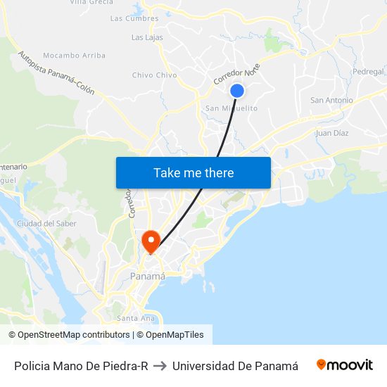 Policia Mano De Piedra-R to Universidad De Panamá map