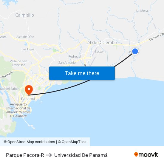 Parque Pacora-R to Universidad De Panamá map