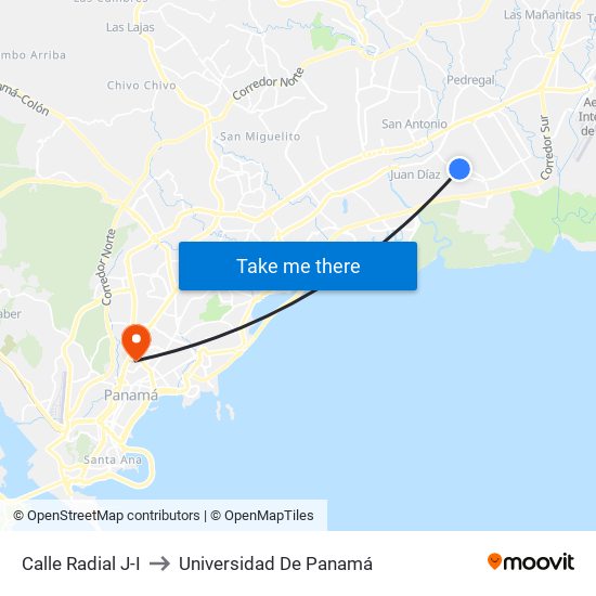 Calle Radial J-I to Universidad De Panamá map