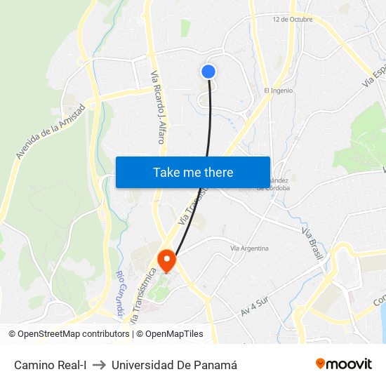 Camino Real-I to Universidad De Panamá map