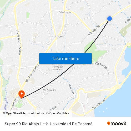 Super 99 Rio Abajo-I to Universidad De Panamá map