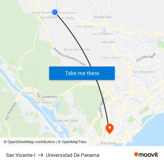 San Vicente-I to Universidad De Panamá map