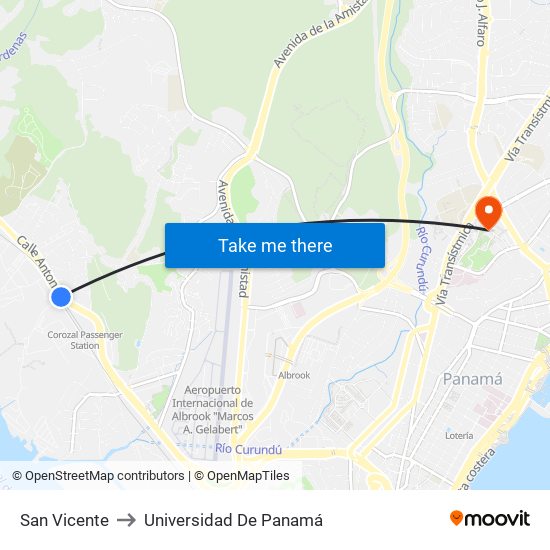 San Vicente to Universidad De Panamá map