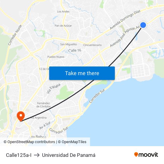 Calle125a-I to Universidad De Panamá map