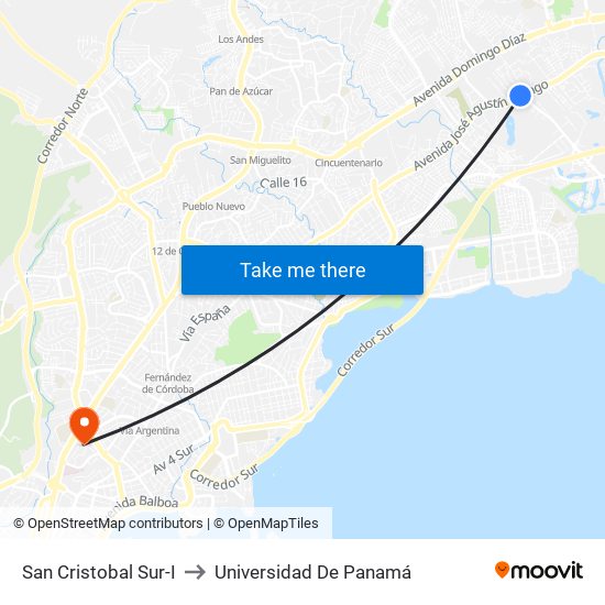 San Cristobal Sur-I to Universidad De Panamá map