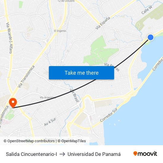 Salida Cincuentenario-I to Universidad De Panamá map