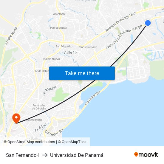 San Fernando-I to Universidad De Panamá map