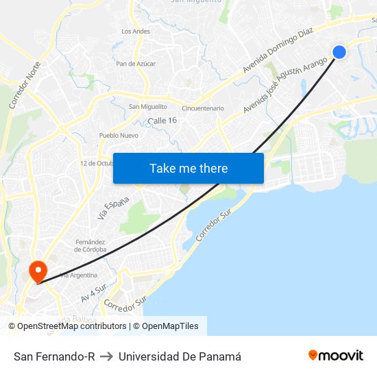 San Fernando-R to Universidad De Panamá map
