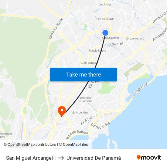 San Miguel Arcangel-I to Universidad De Panamá map