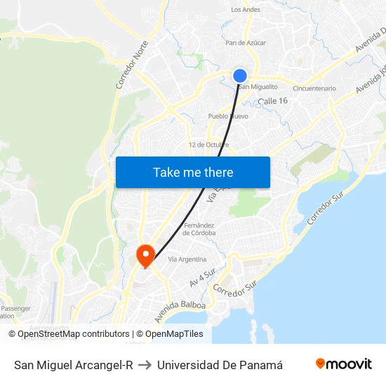 San Miguel Arcangel-R to Universidad De Panamá map