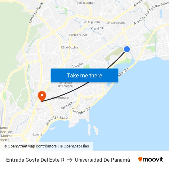 Entrada Costa Del Este-R to Universidad De Panamá map