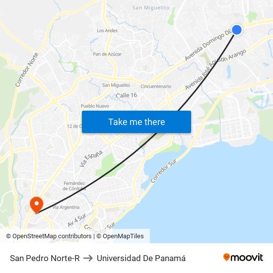 San Pedro Norte-R to Universidad De Panamá map