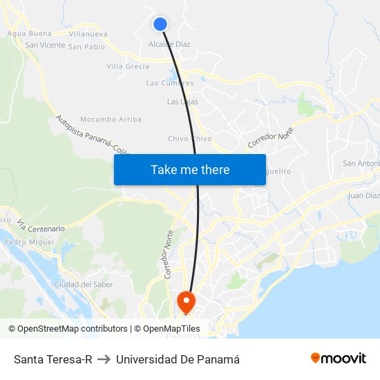 Santa Teresa-R to Universidad De Panamá map