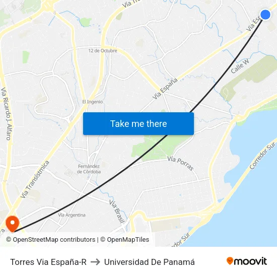Torres Via España-R to Universidad De Panamá map