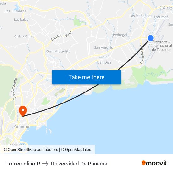 Torremolino-R to Universidad De Panamá map