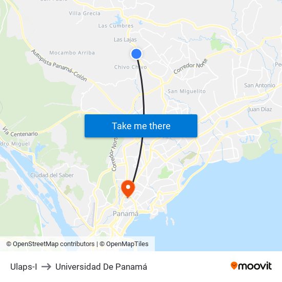 Ulaps-I to Universidad De Panamá map