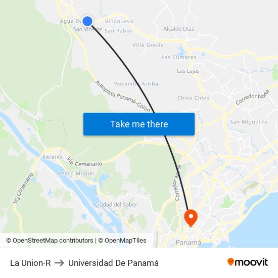 La Union-R to Universidad De Panamá map
