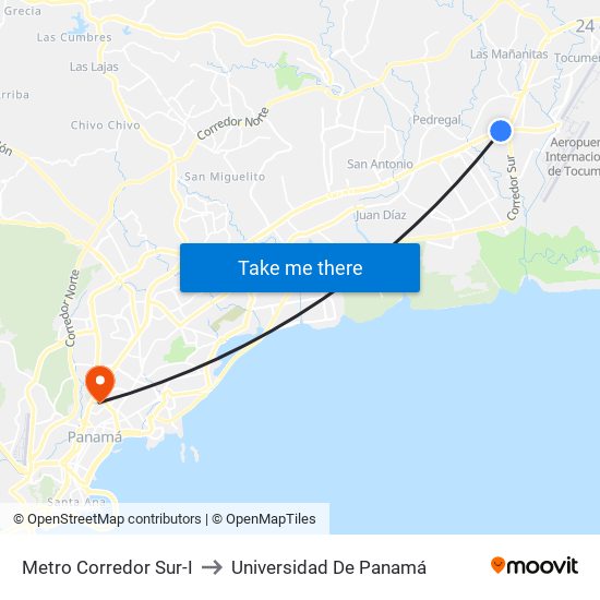 Metro Corredor Sur-I to Universidad De Panamá map