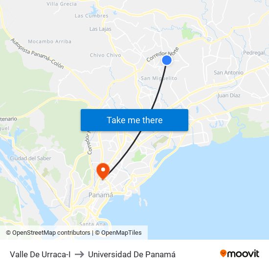 Valle De Urraca-I to Universidad De Panamá map