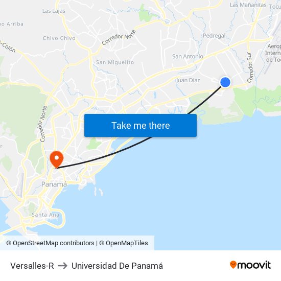 Versalles-R to Universidad De Panamá map