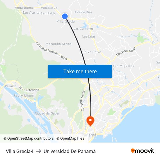 Villa Grecia-I to Universidad De Panamá map