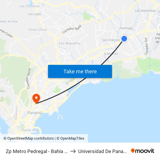 Zp Metro Pedregal - Bahía 12 to Universidad De Panamá map