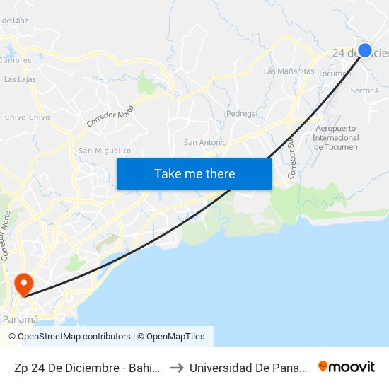 Zp 24 De Diciembre - Bahía 2 to Universidad De Panamá map