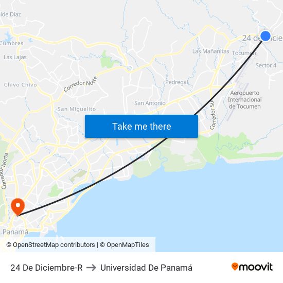 24 De Diciembre-R to Universidad De Panamá map