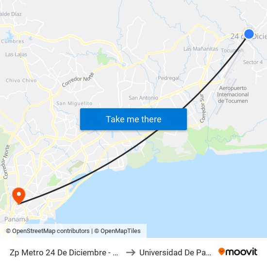 Zp Metro 24 De Diciembre - Bahía 1 to Universidad De Panamá map