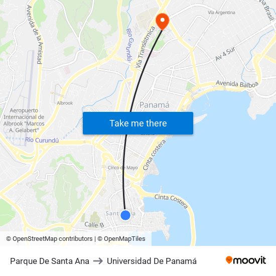 Parque De Santa Ana to Universidad De Panamá map