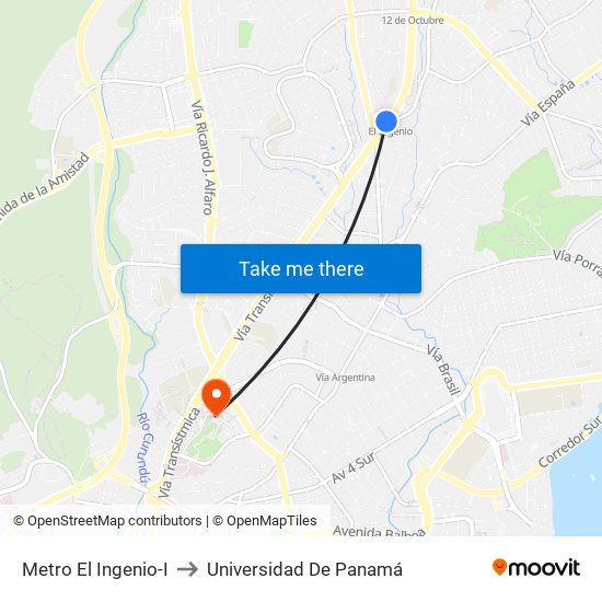 Metro El Ingenio-I to Universidad De Panamá map