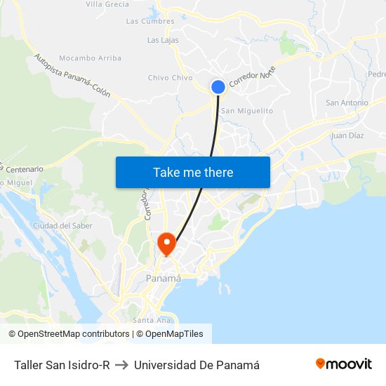 Taller San Isidro-R to Universidad De Panamá map