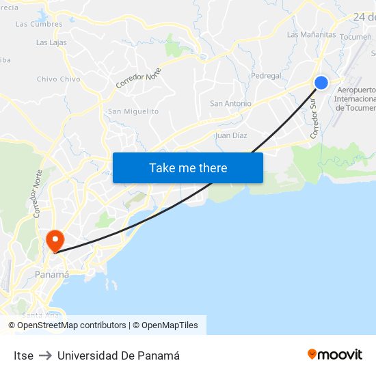 Itse to Universidad De Panamá map