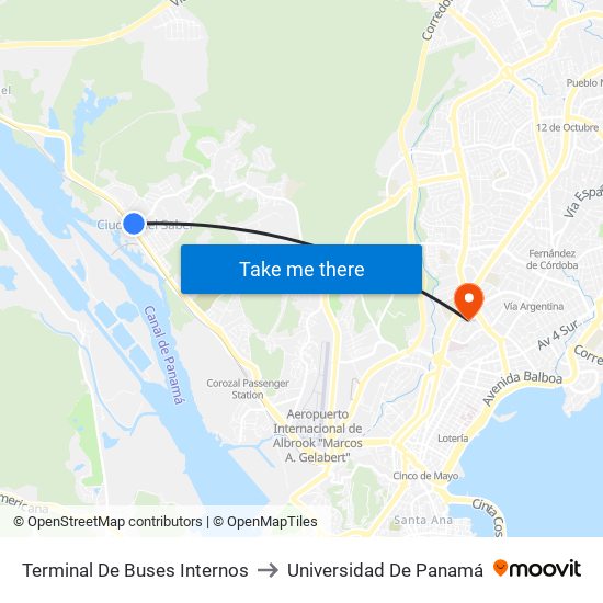 Terminal De Buses Internos to Universidad De Panamá map